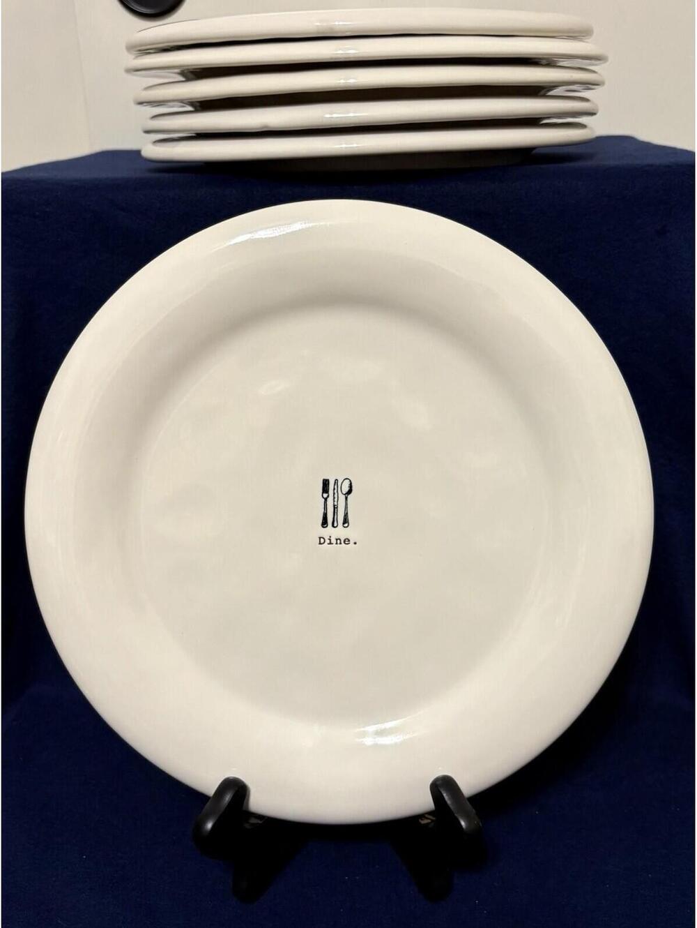 Rae Dunn Dimpled Cutlery Eat Typed 11” Dinner Plate Set Of 6 Great Condition - Picture 8 of 8